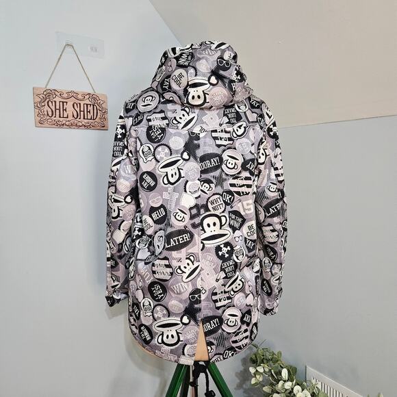 Paul Frank Black Gray Hooded Jacket Graphic Julius Sock Monkey Novelty Large Y2K - Picture 4 of 16